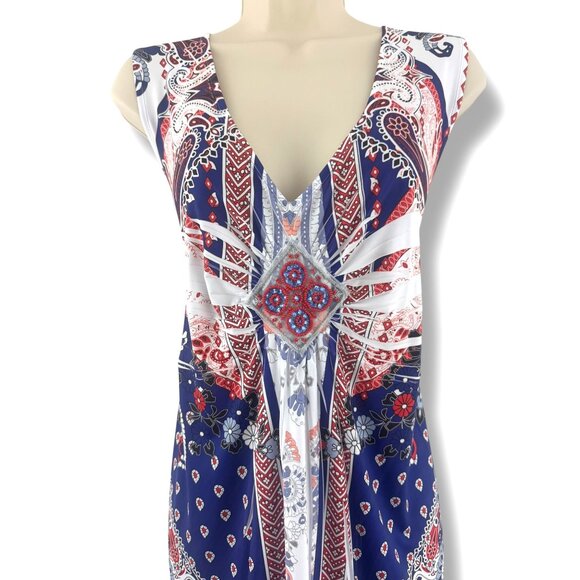Red White Blue Abstract Sublimation Embellished Dress‎ Size 3X 22 24 26 Plus Sz - Picture 4 of 10